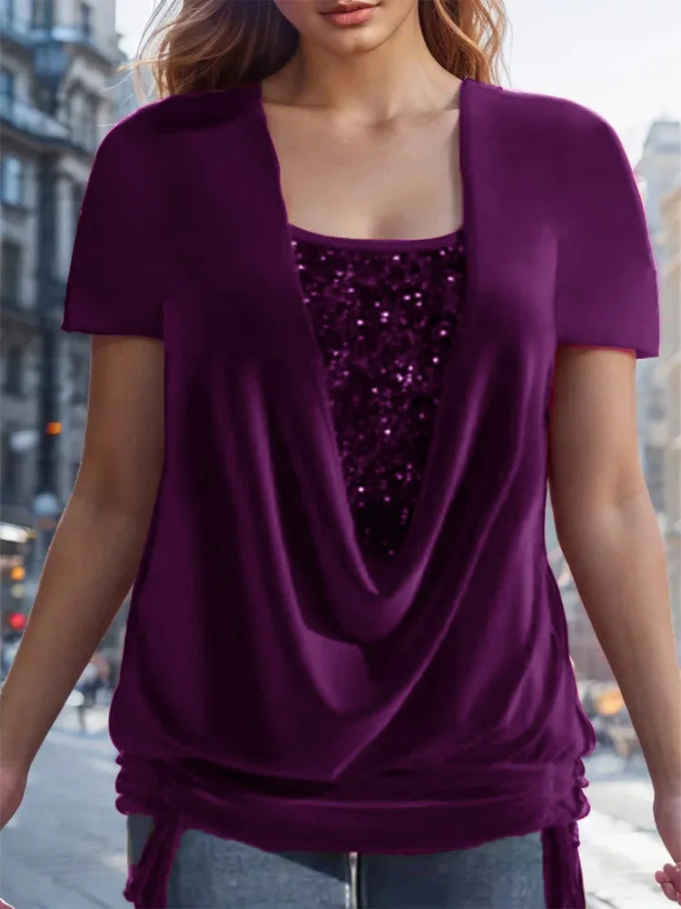 Women's Sequin Long Sleeve Large Drop Collar Clothing