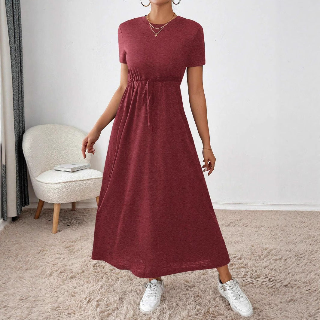 Women's Neck Solid Color Sleeve Drawstring Waist Shorts
