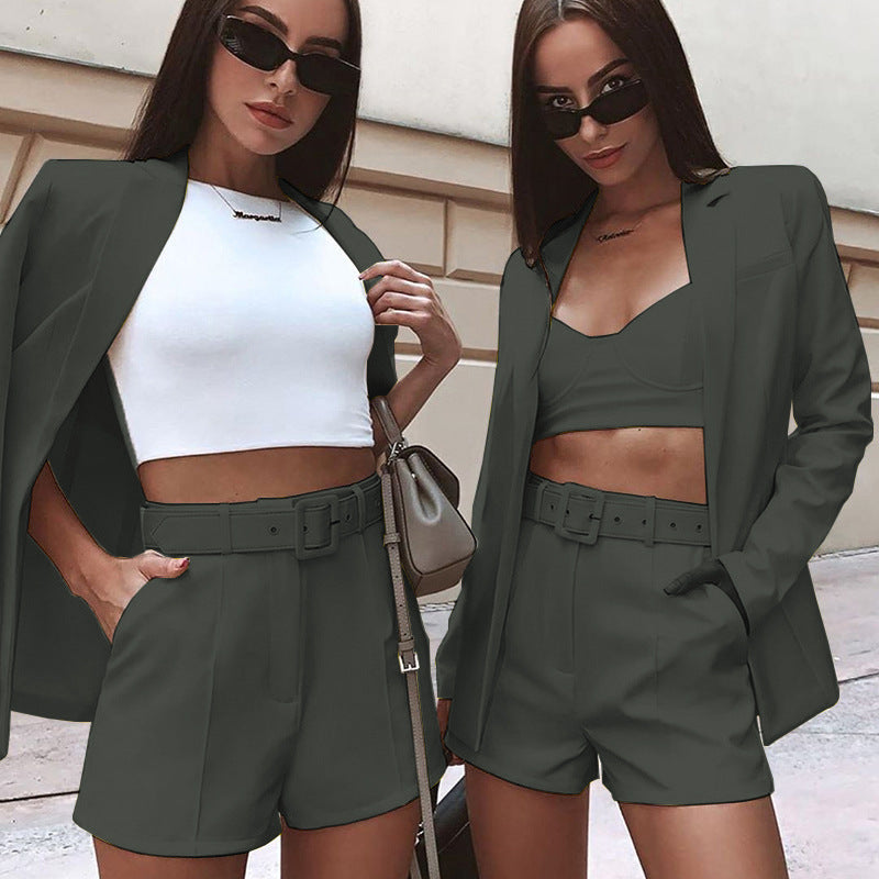 Women's Spring Clothes Fashion Small Belt Casual Blazers