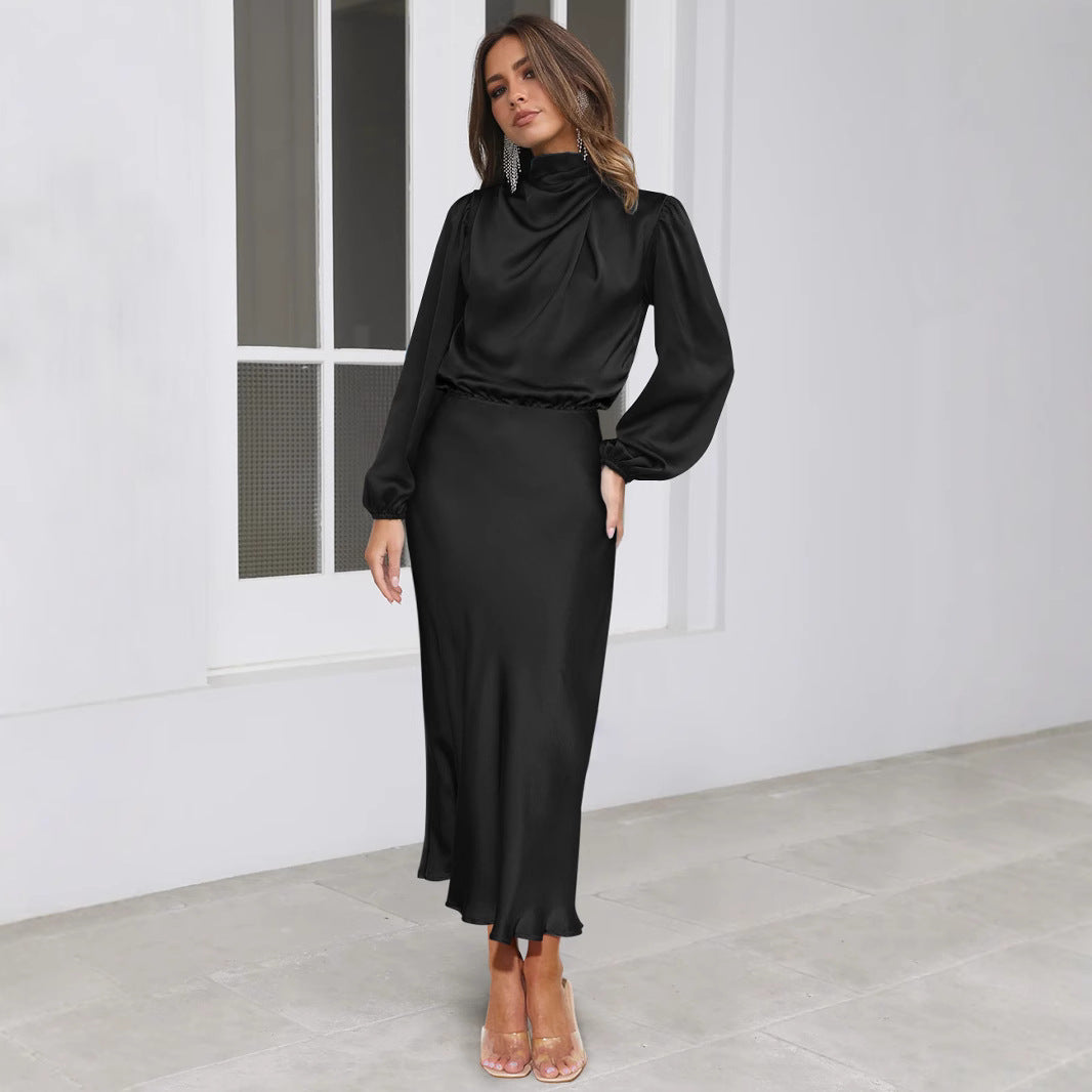 Women's Autumn High-grade Satin Long Sleeve Loose Dresses