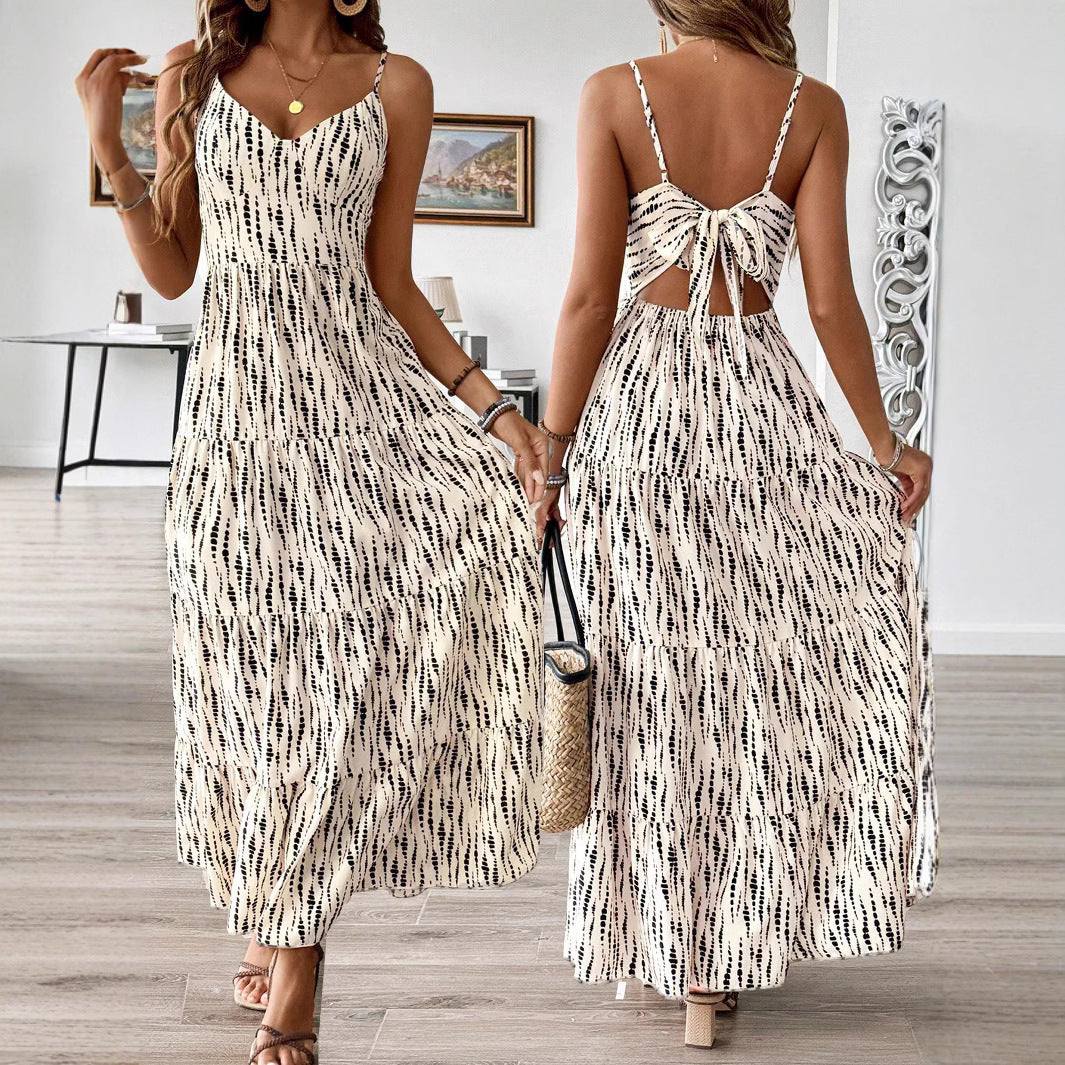 Women's Vacation Style Suspender Irregular Striped Design Dress