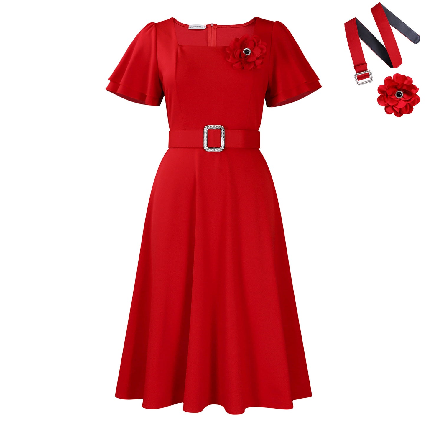 Women's Female Fashion Square Collar Solid Color Dresses