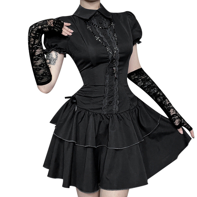 Women's Bow Short-sleeved Dress Retro Wear College Dresses