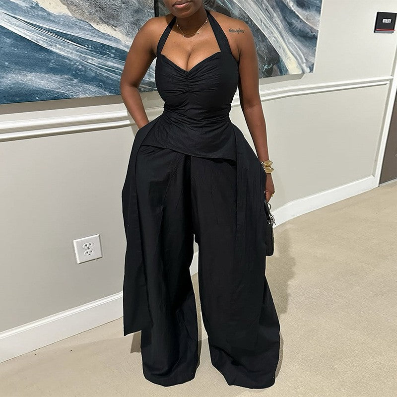 Women's Sexy Halter Irregular Sleeveless High Waist Jumpsuits