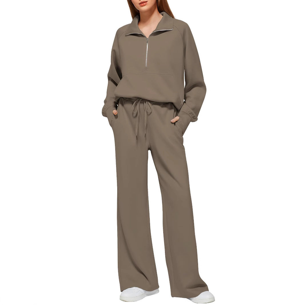 Women's Two-piece Zip Sweatshirt Wide Leg Track Fashion Casual Suit