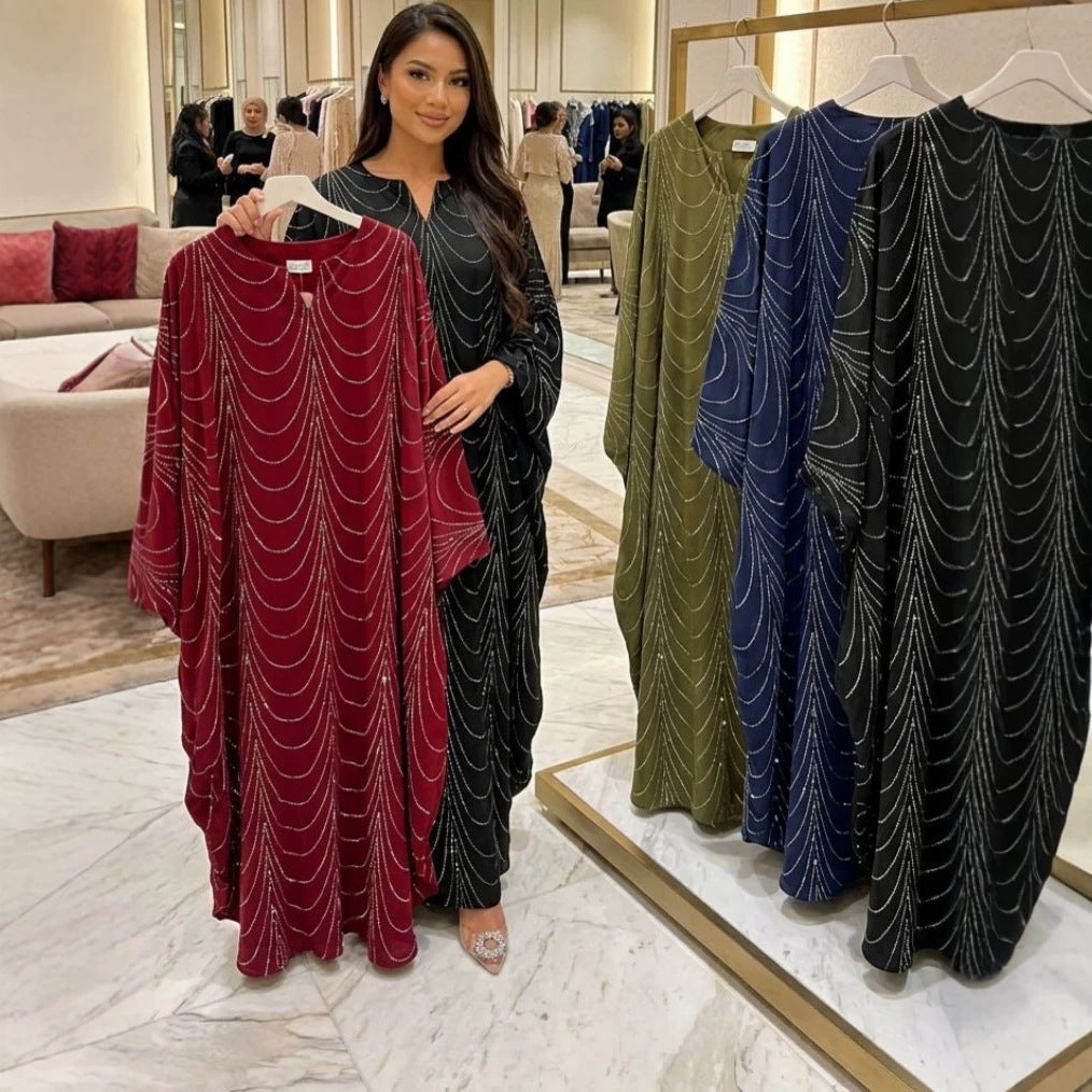 Rhinestone Loose Long Formal Batwing Sleeve Plus Size
