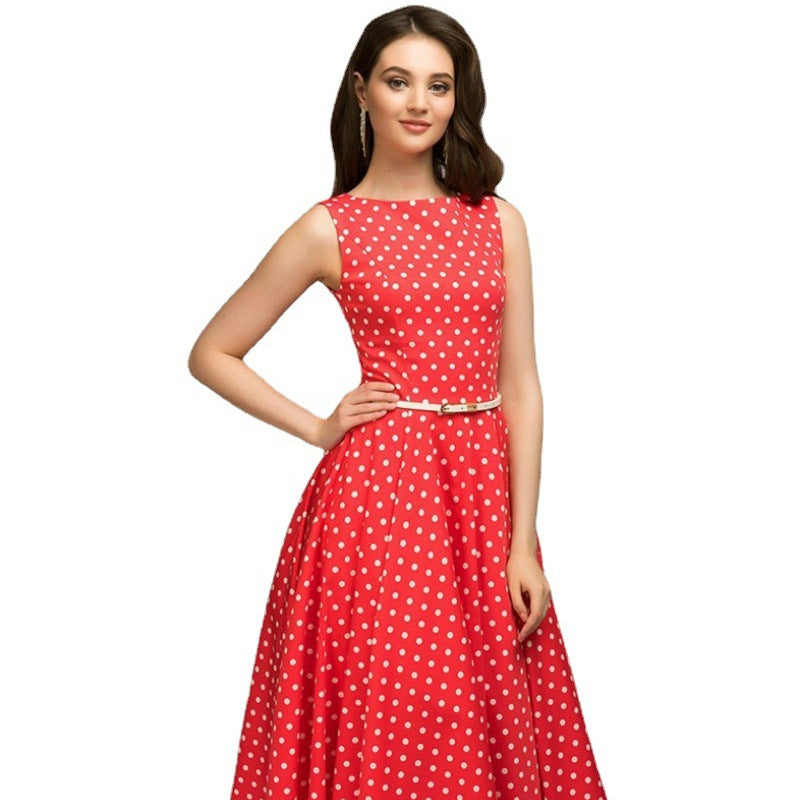 Women's Retro Sleeveless Wide Hem Printed Polka Dresses
