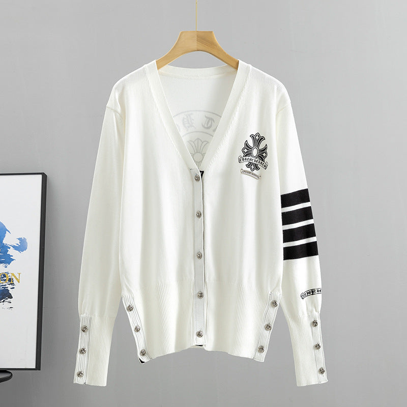 Women's College Style Four Bars Cross Fashion Knitwear