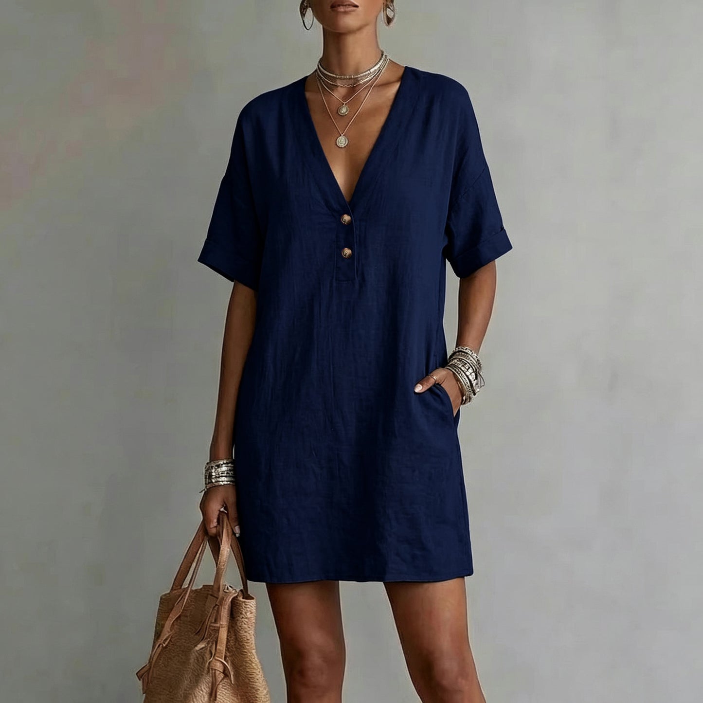 Women's Summer Casual Comfortable Button Pocket For Dress