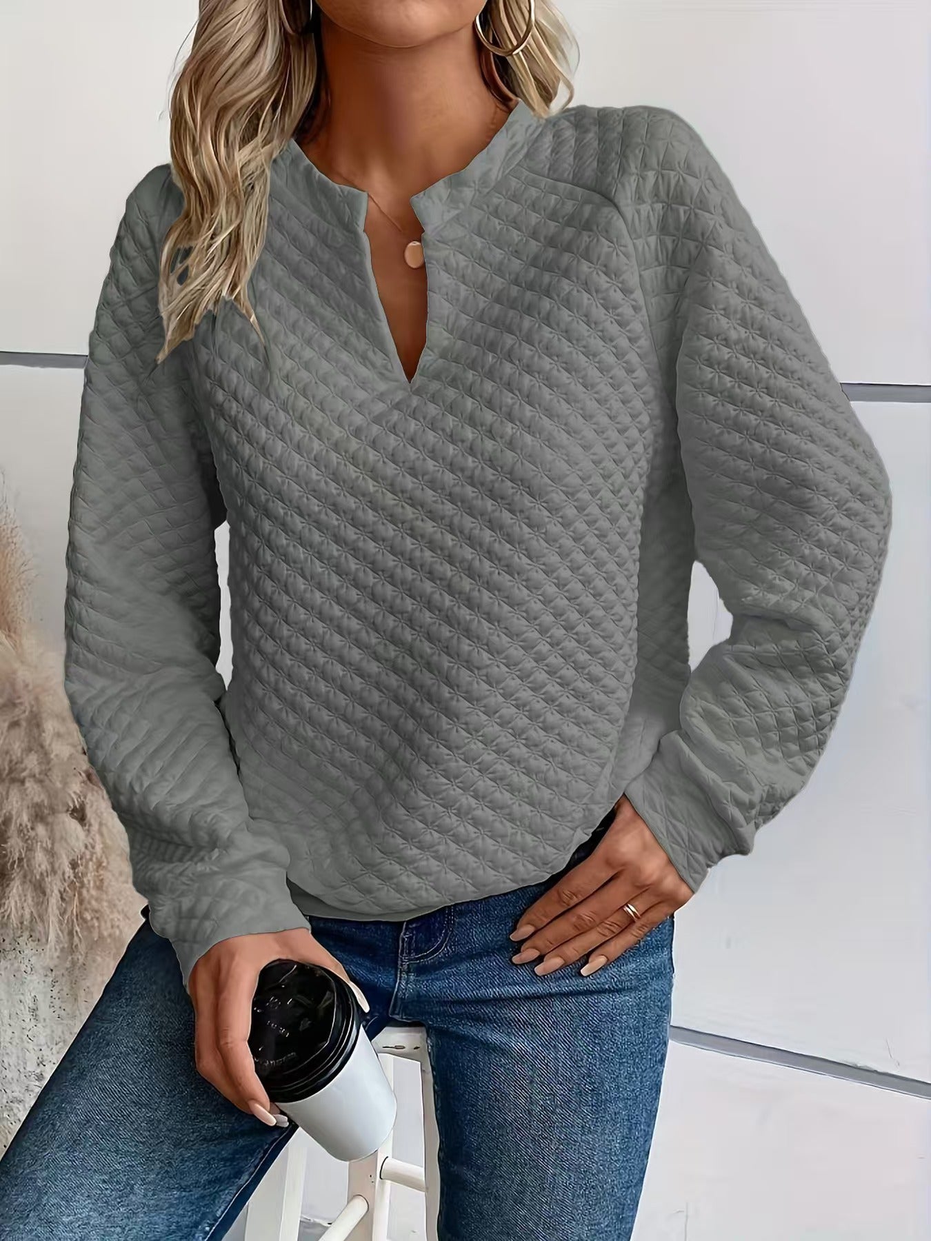 Women's Autumn Solid Color Deep Stitching Long Sleeve Women's Sweater, Sweater
