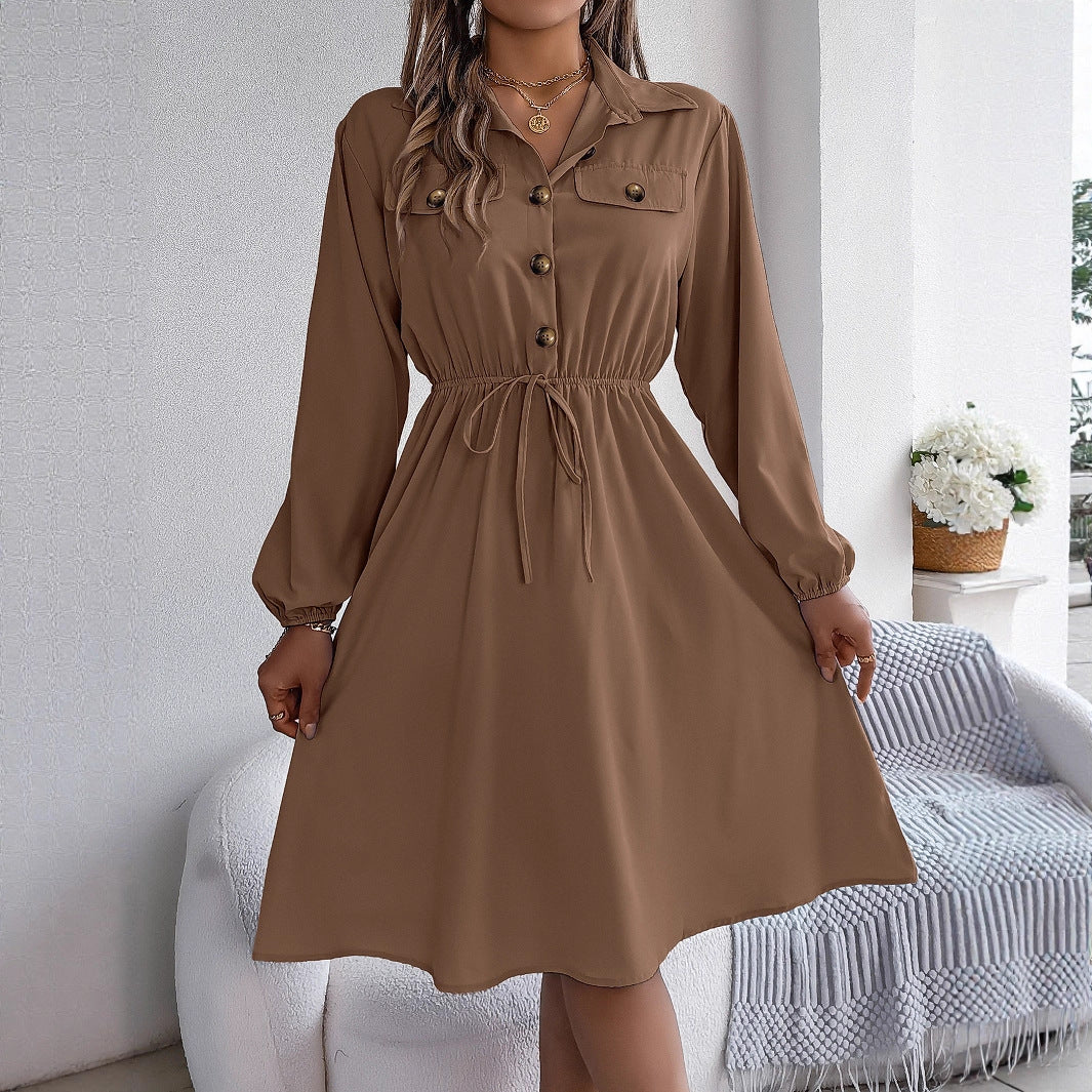 Women's Casual Button Long Sleeves Shirt Dress