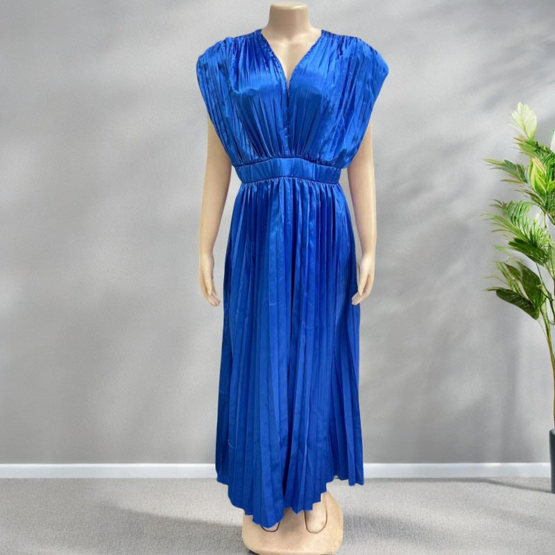 Elegant Women's Satin Pleated Invisible Zipper Dress