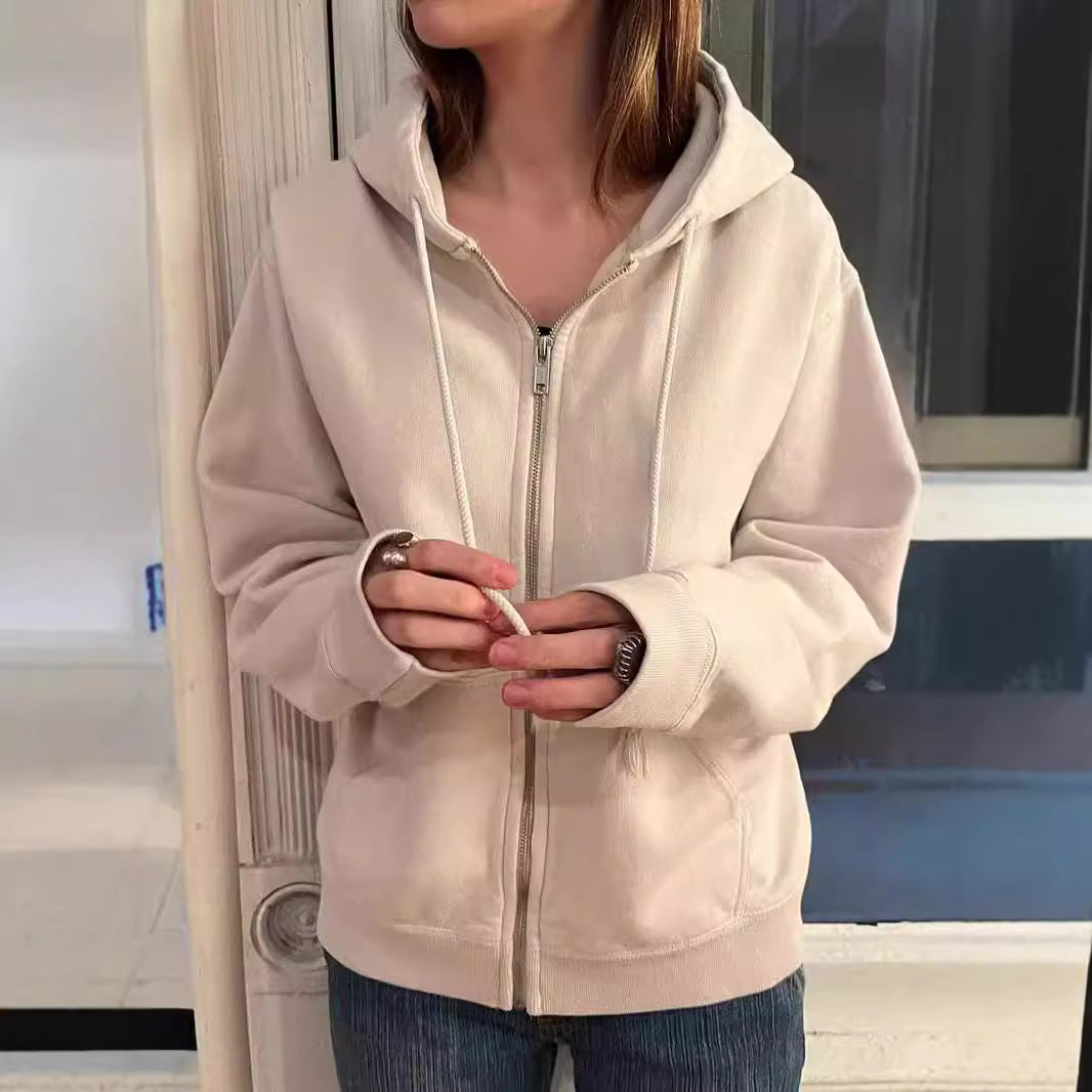 Women's With Zip Autumn Loose Trendy Hooded Long Sleeve Cardigans