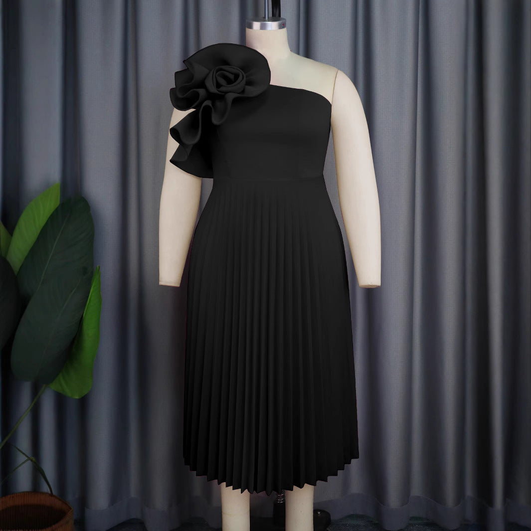 Fashion Three-dimensional Flower Dress Sexy Diagonal Dresses