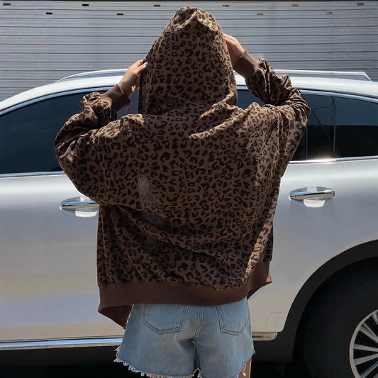 Women's Street Vintage Leopard Print Hooded Niche Sweaters