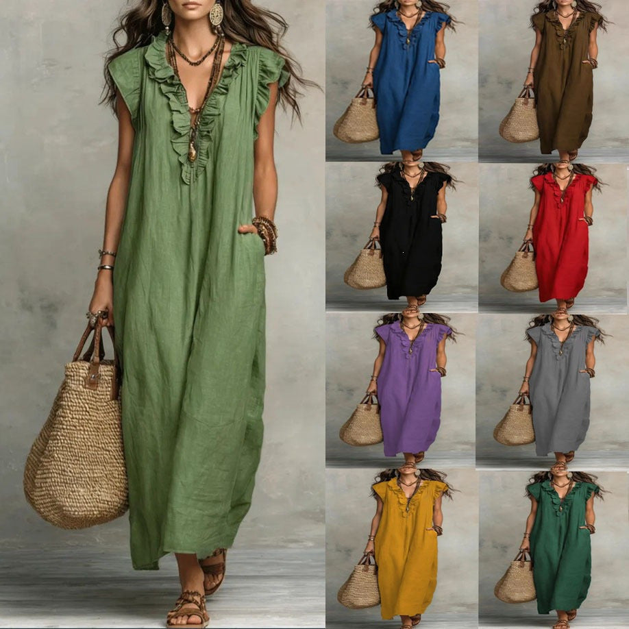 Women's Solid Color Bohemian Flying Sleeves Vacation Dress