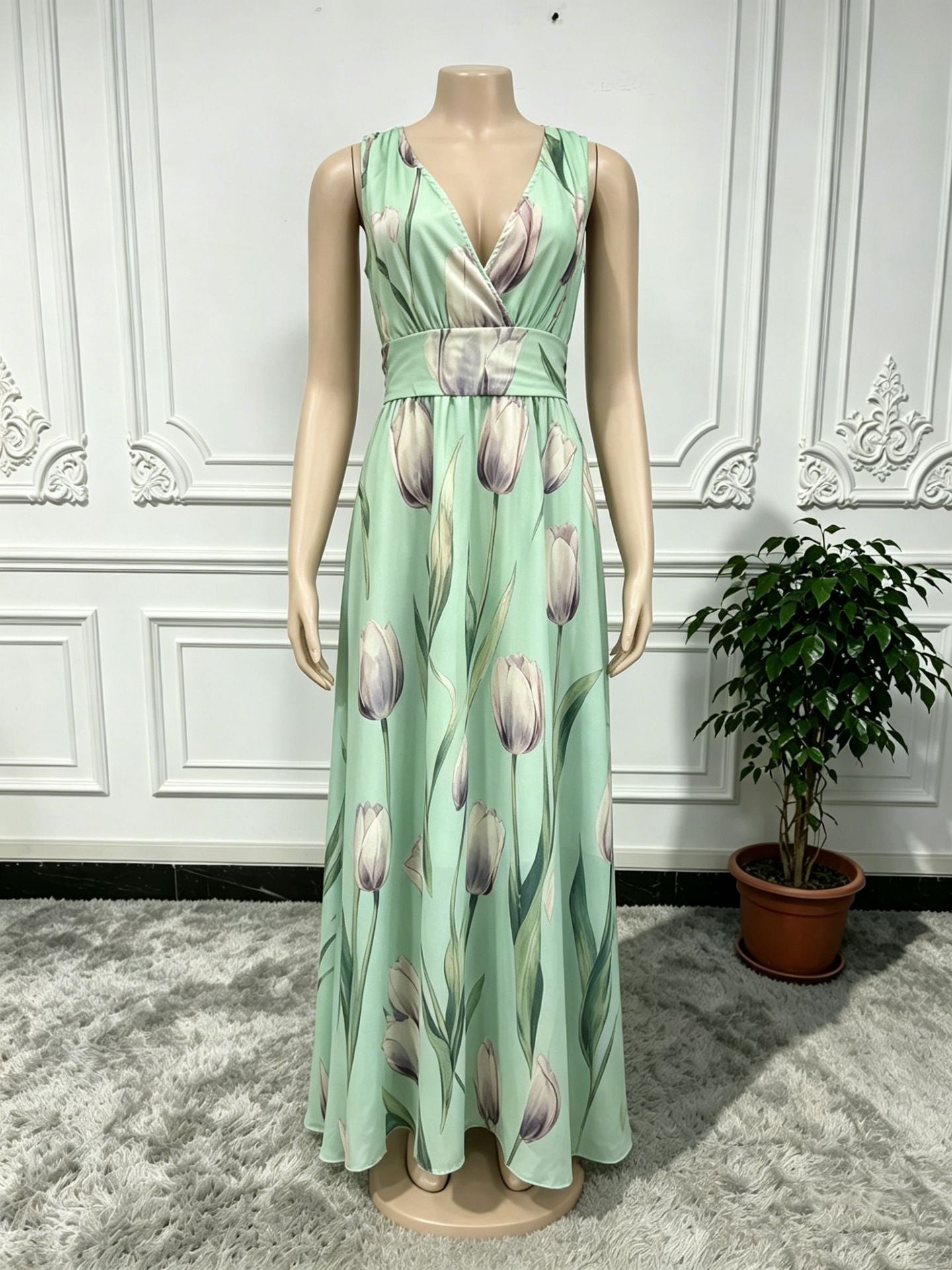 Color Source Sleeveless Encrypted Chiffon Printed Dress