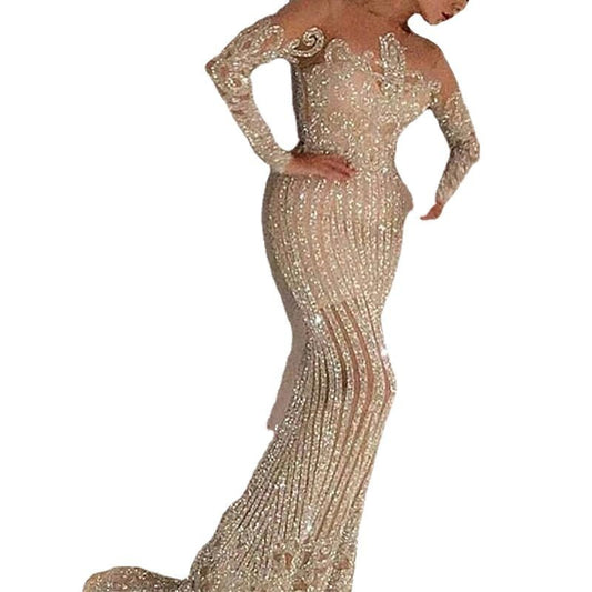 Spring Long Dress Temperament Commute Sequined Dresses