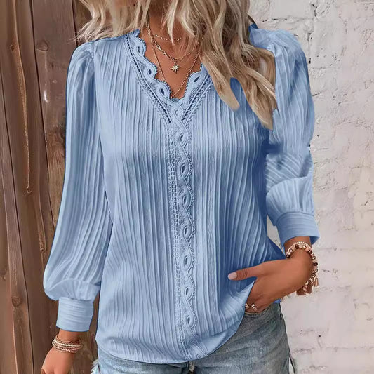 Women's Autumn Long Sleeve Lace Patchwork Shirt Clothing