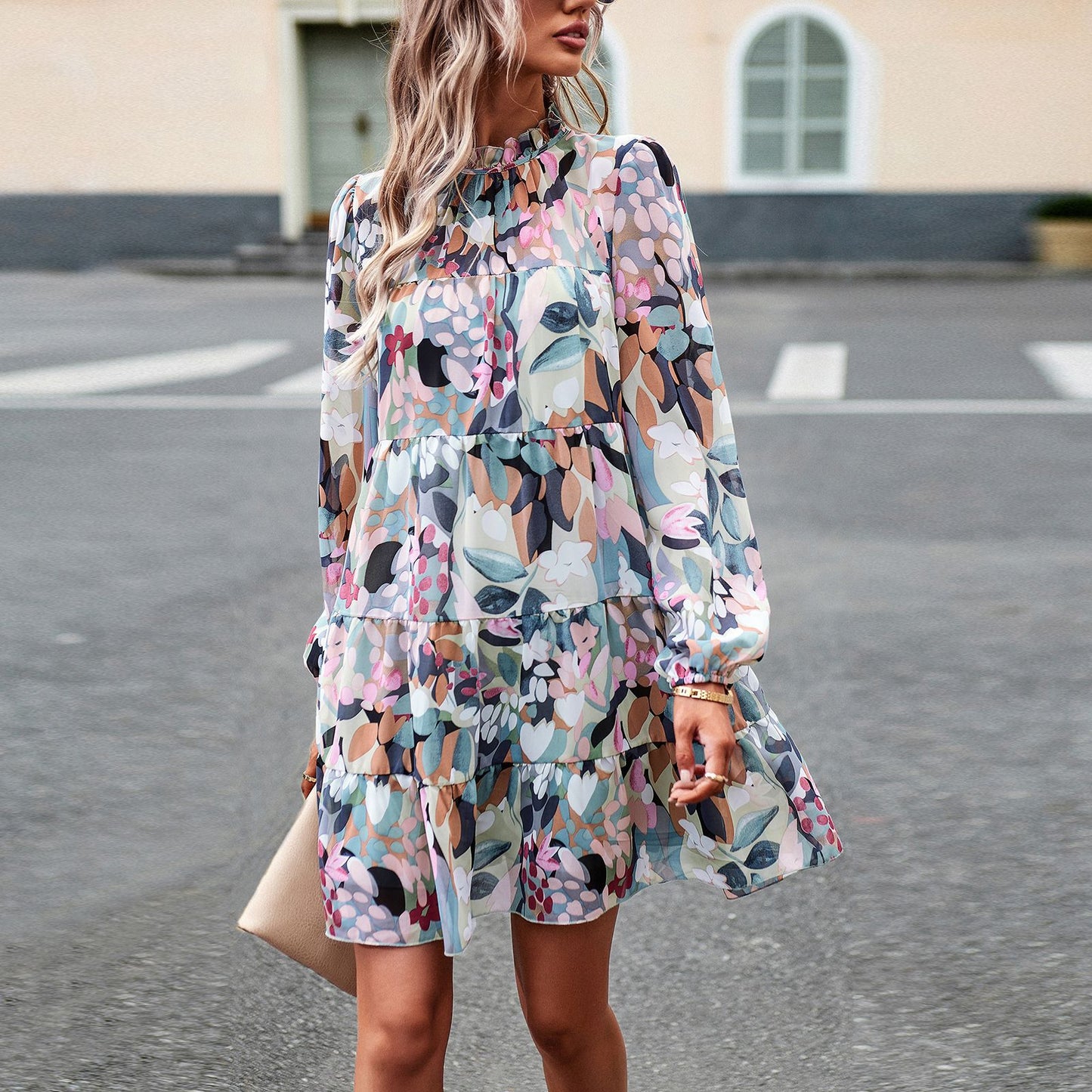 Women's Printed Dress Elegant Long Sleeve Dresses