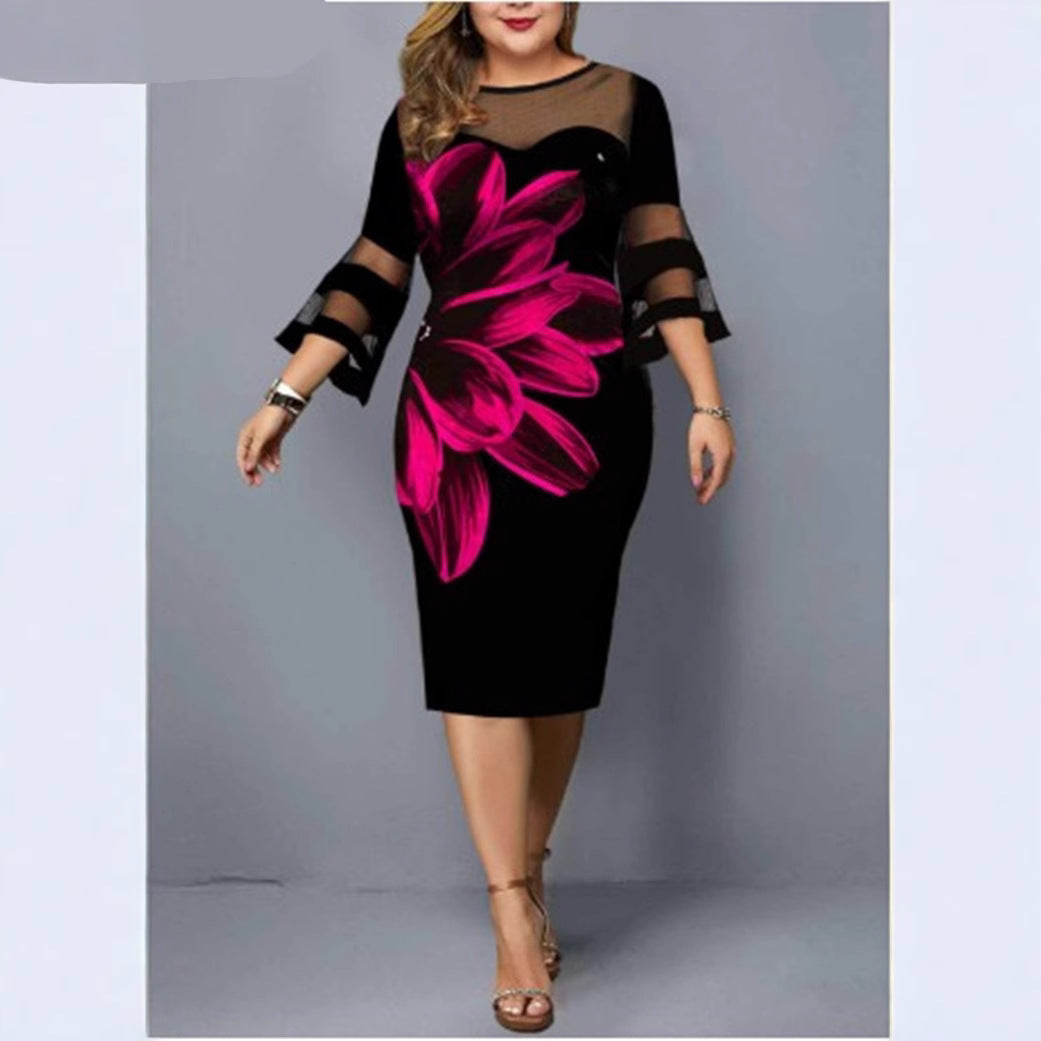 Women's Digital Printing Gauze Stitching Dress Extra Plus Size