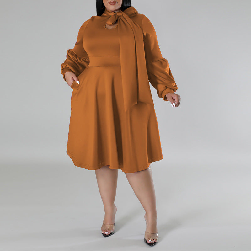 Women's Scarf Long-sleeved Bubble Sleeve Mid-length Dress Dresses