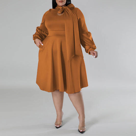 Women's Scarf Long-sleeved Bubble Sleeve Mid-length Dress Dresses