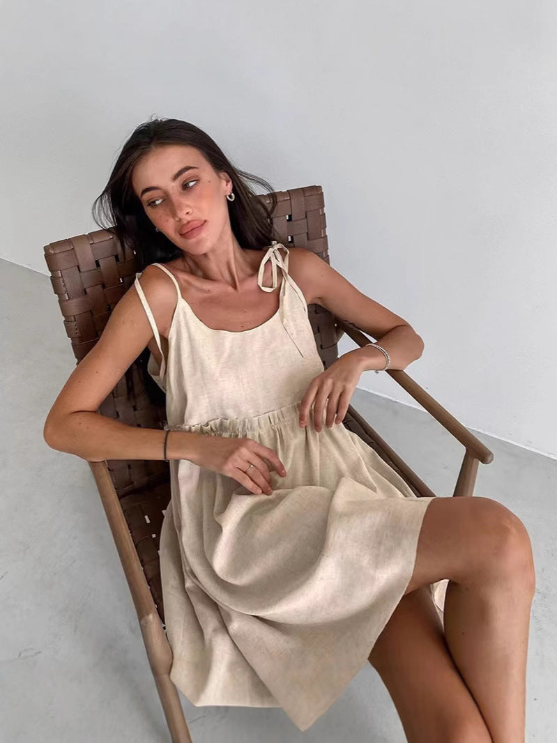 Women's Urban Sexy Cotton Linen Style Strap Dress