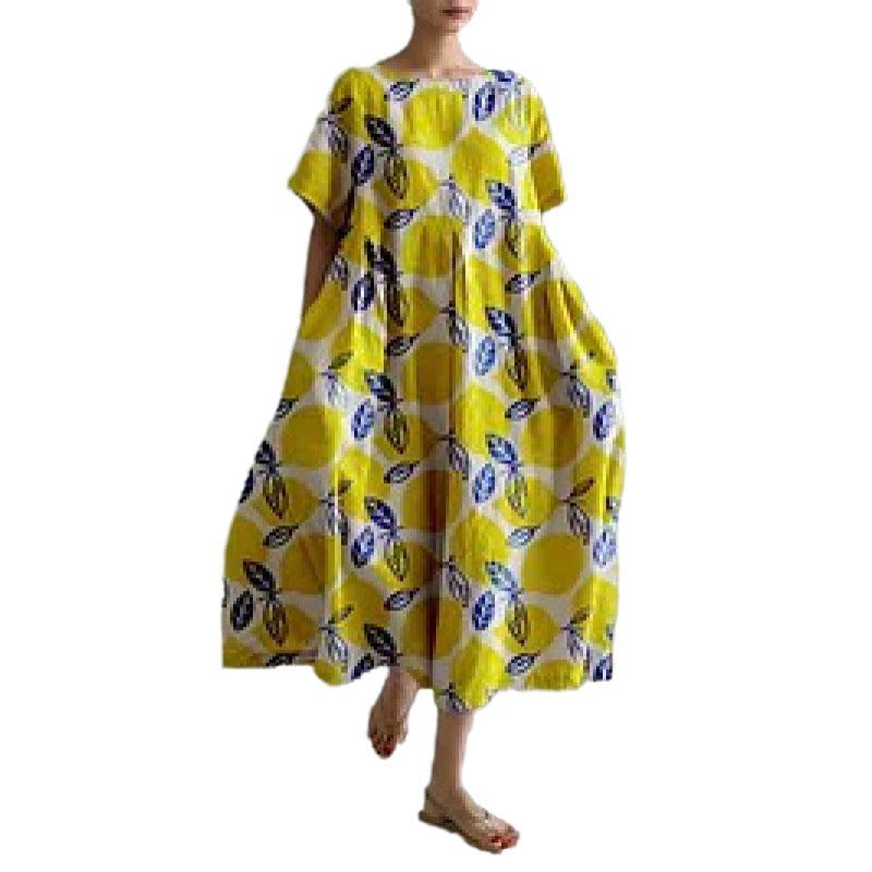 Women's Round Neck Fashion High-grade Short-sleeved Printed Dresses