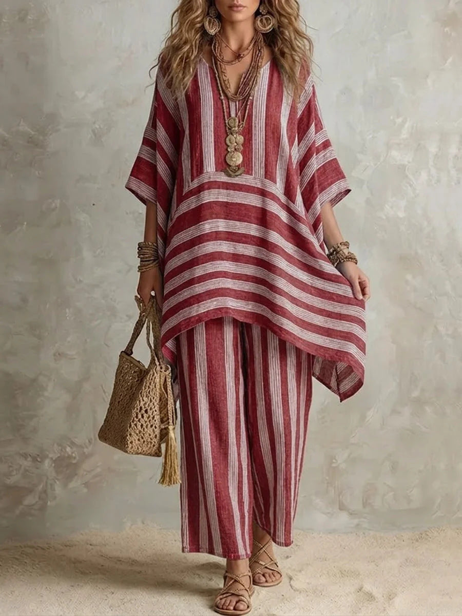 Women's Fashionable Stylish Loose Striped Two-piece Fashion Casual Suit