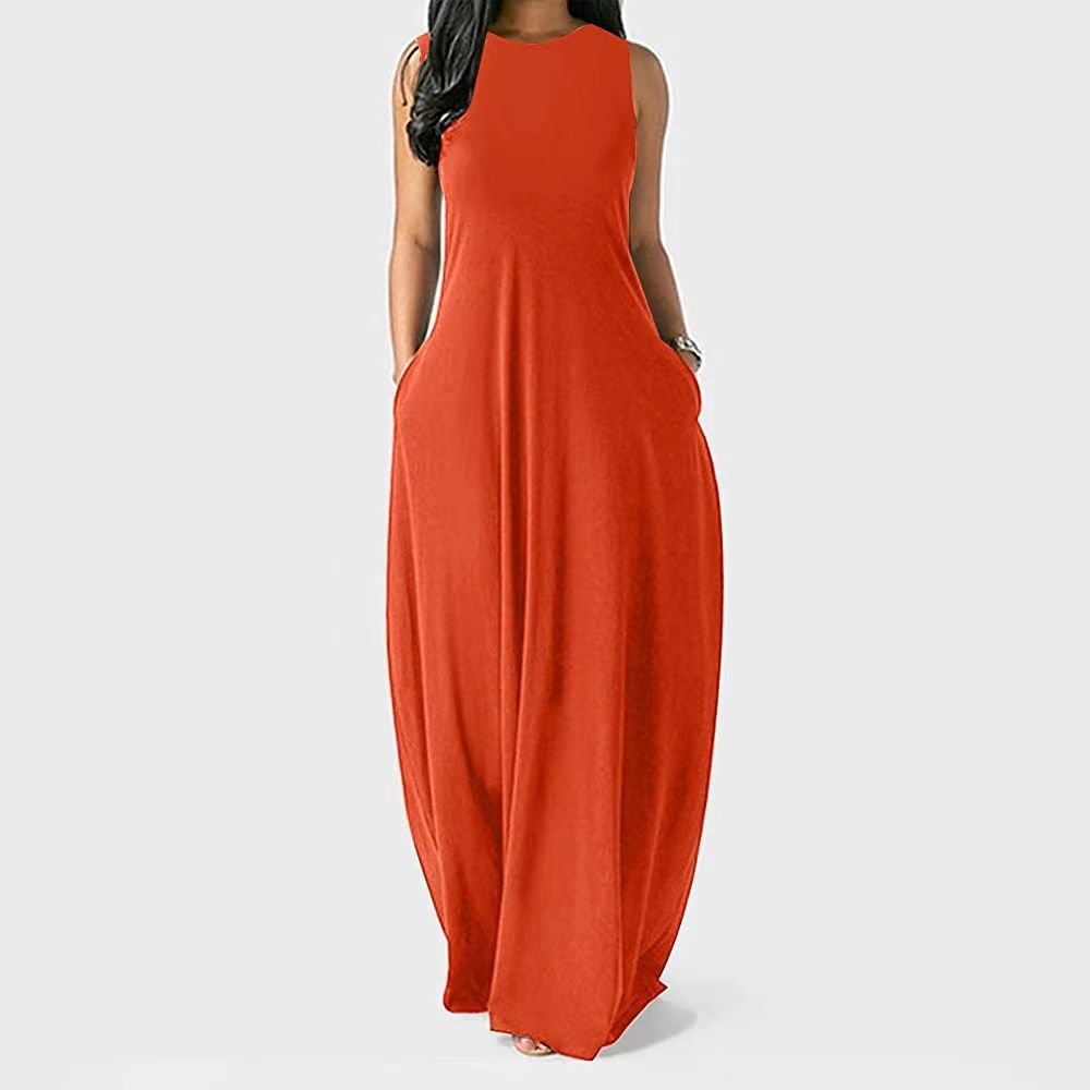 Summer Solid Color Round Neck Casual Dress