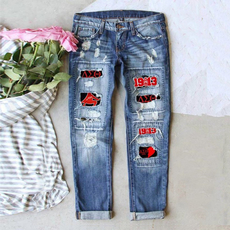 Women's Independence Day Flag Denim With Hole Clothing