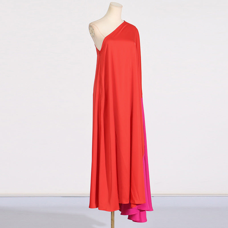 Women's Dress Summer Shoulder Stitching Contrast Color Niche Dresses