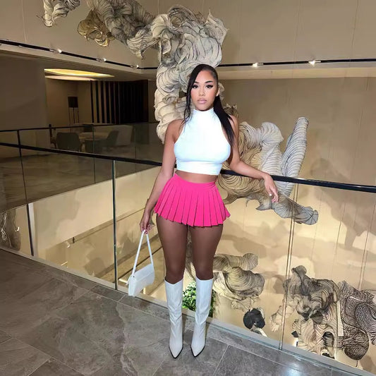 Women's Summer Solid Color Sexy Mini Pleated Skirts