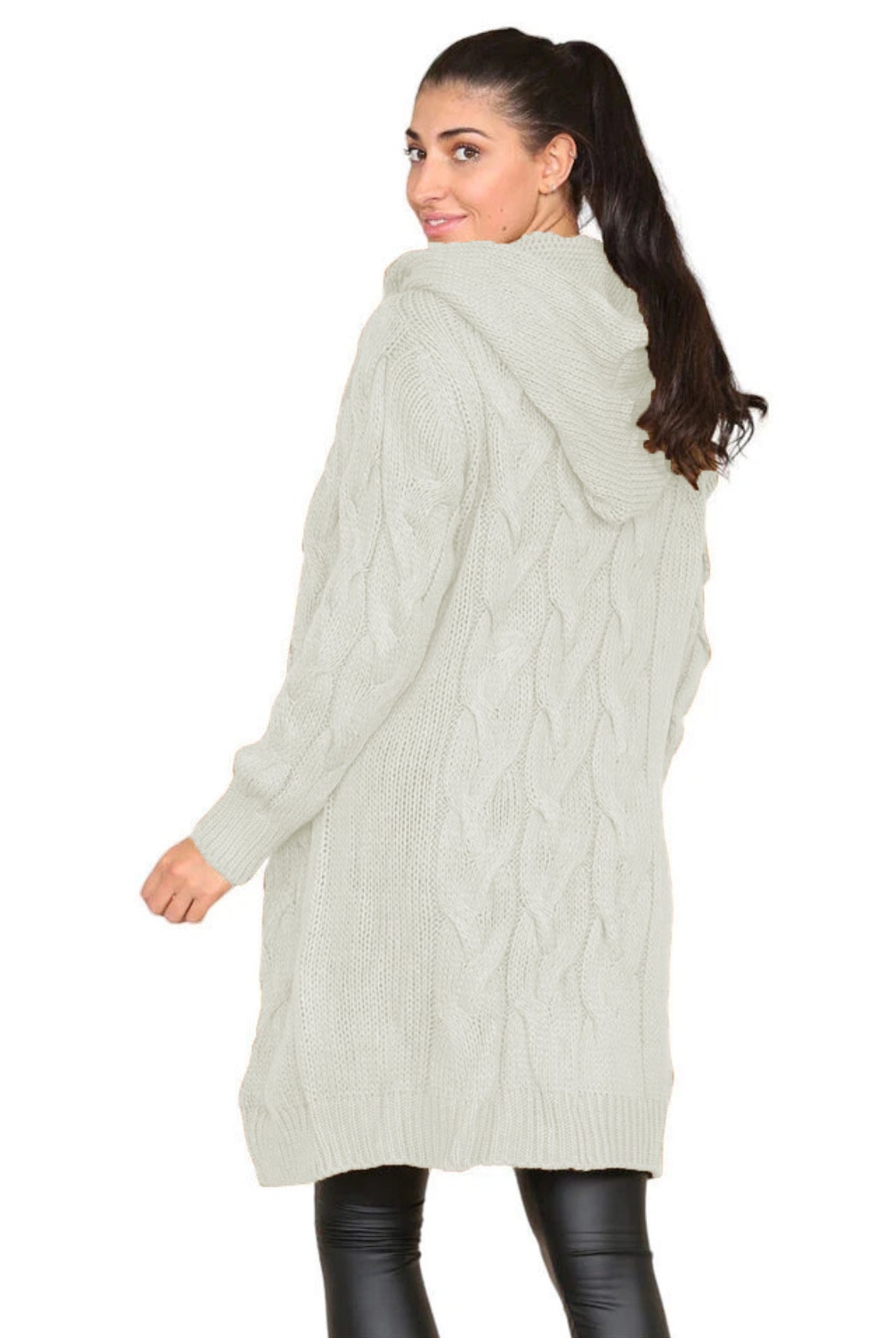 Women's Durable Solid Color Hooded Long Knitwear