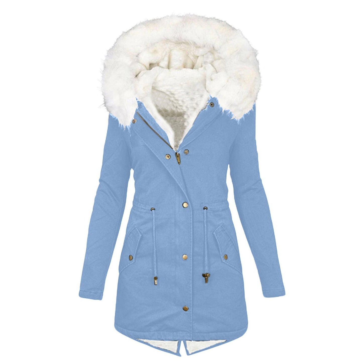 Women's Trench White Fur Collar Hood Warm Coats