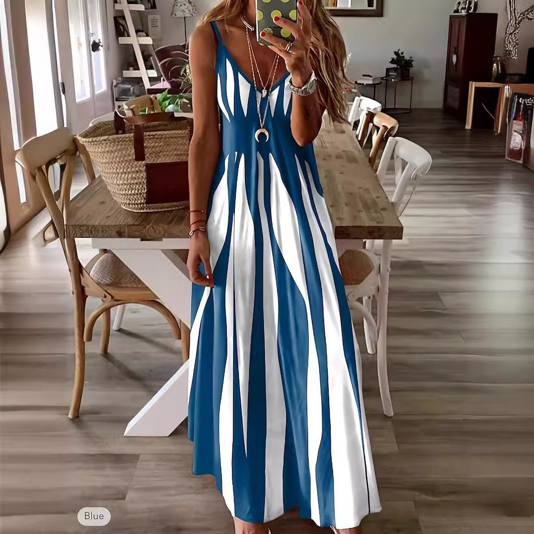 Cool Summer Casual Sling Geometric Pattern Dress