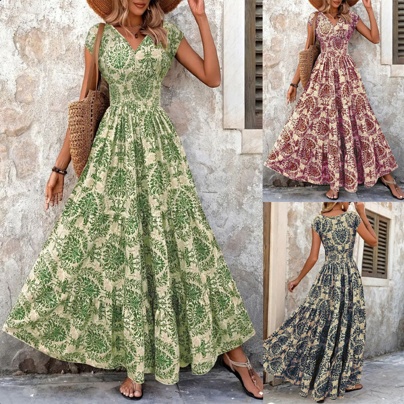 Women's Retro Printed Fashion Elegant Sleeve Long Dress
