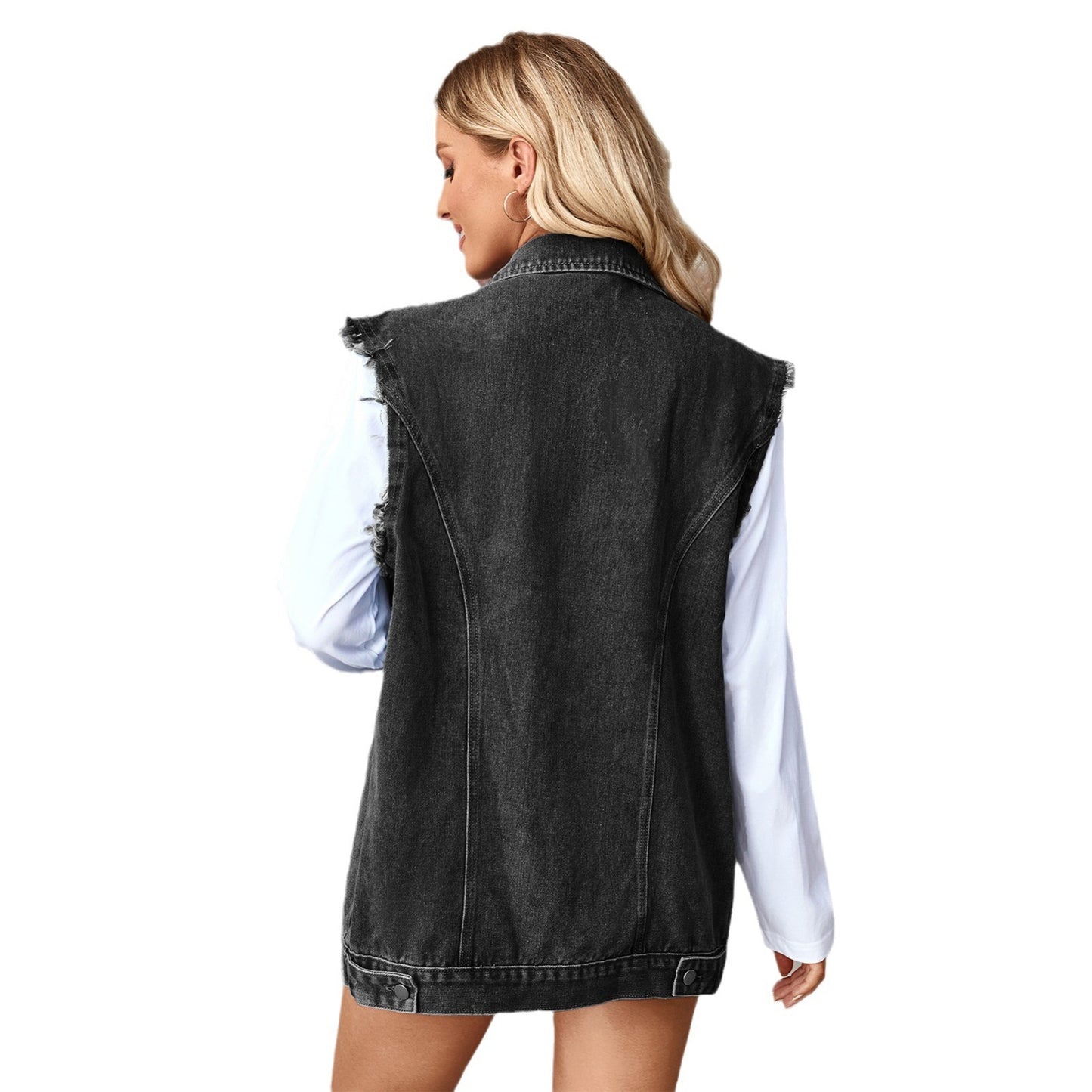 Women's Classy Washed Denim Loose-fitting Waistcoat Vests