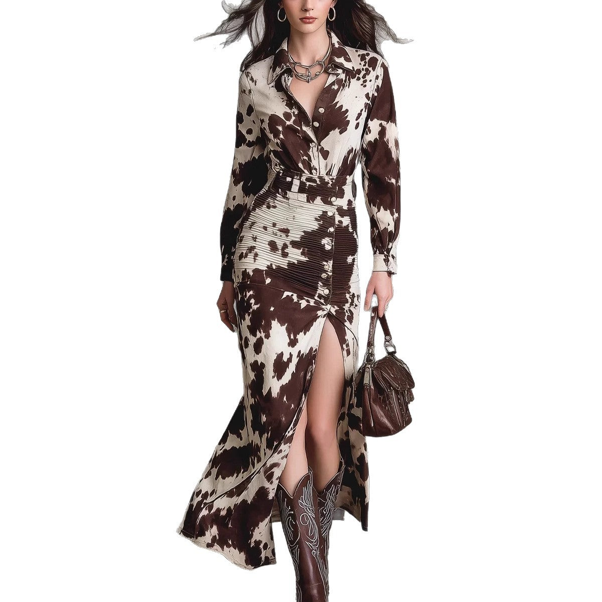 Women's Printing Shirt Long Sleeve Button Irregular Dresses
