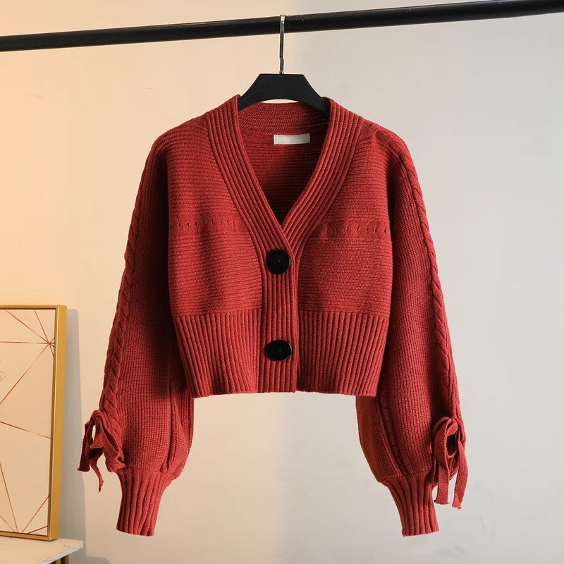 Women's Korean Style Temperament Wild Slimming Solid Color Rib Fabric Small Cardigans