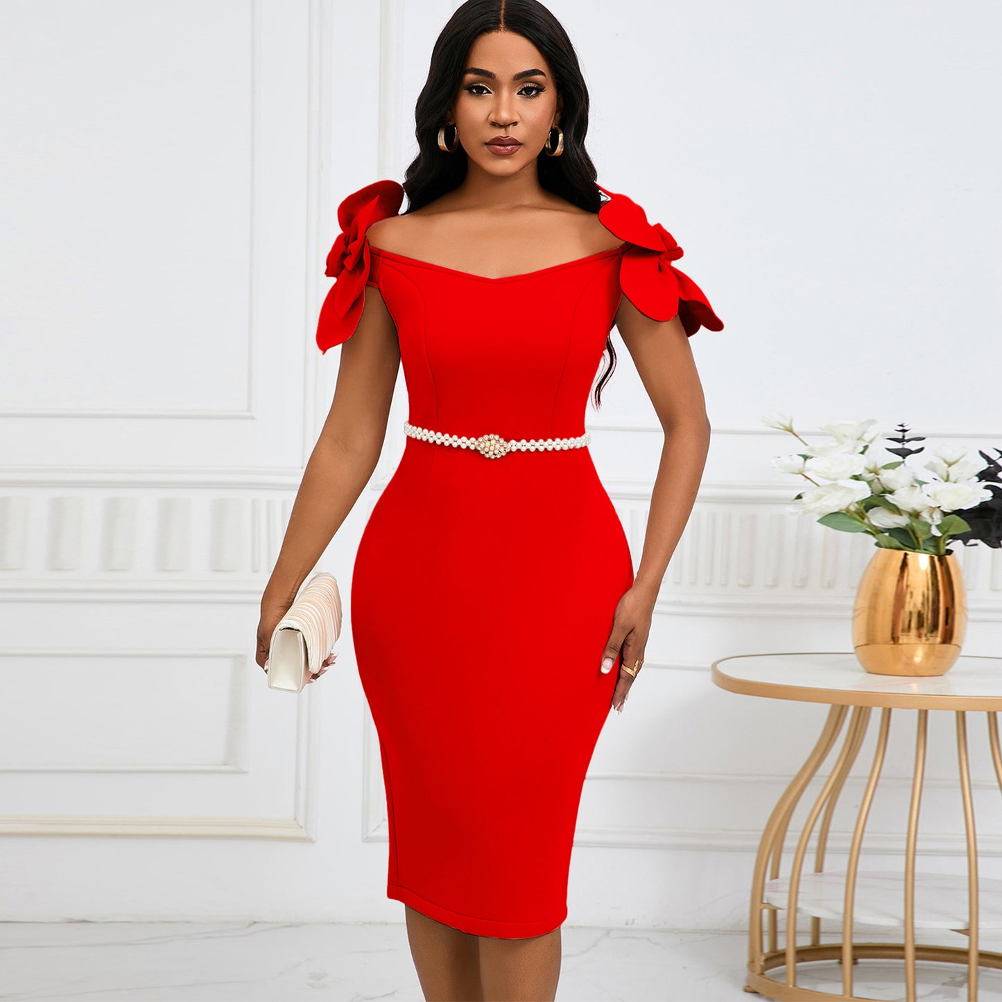 Women's Elegant Three-dimensional Flower Banquet Sheath Dress