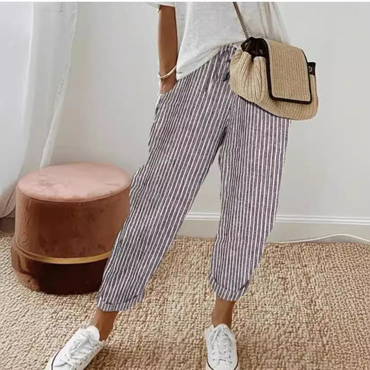 Women's Summer Striped Casual Loose Elastic Waist Pants