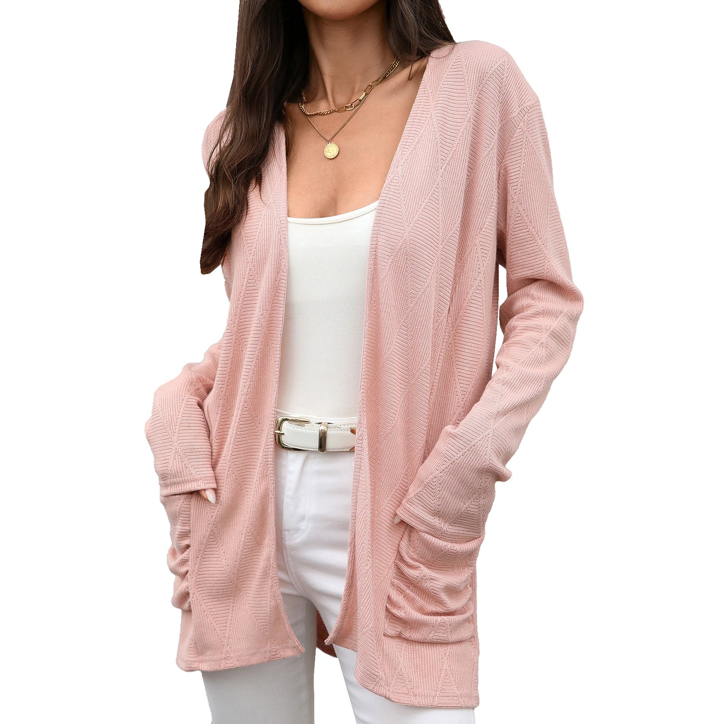 Women's Knitted Solid Color Mid-length Long Sleeve Cardigans