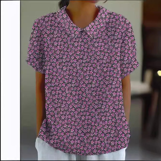 Women's Summer Loose Print Crew Neck Casual Blouses