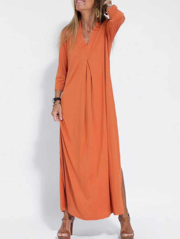 Solid Color Three-quarter Sleeve Knitted Long Dress