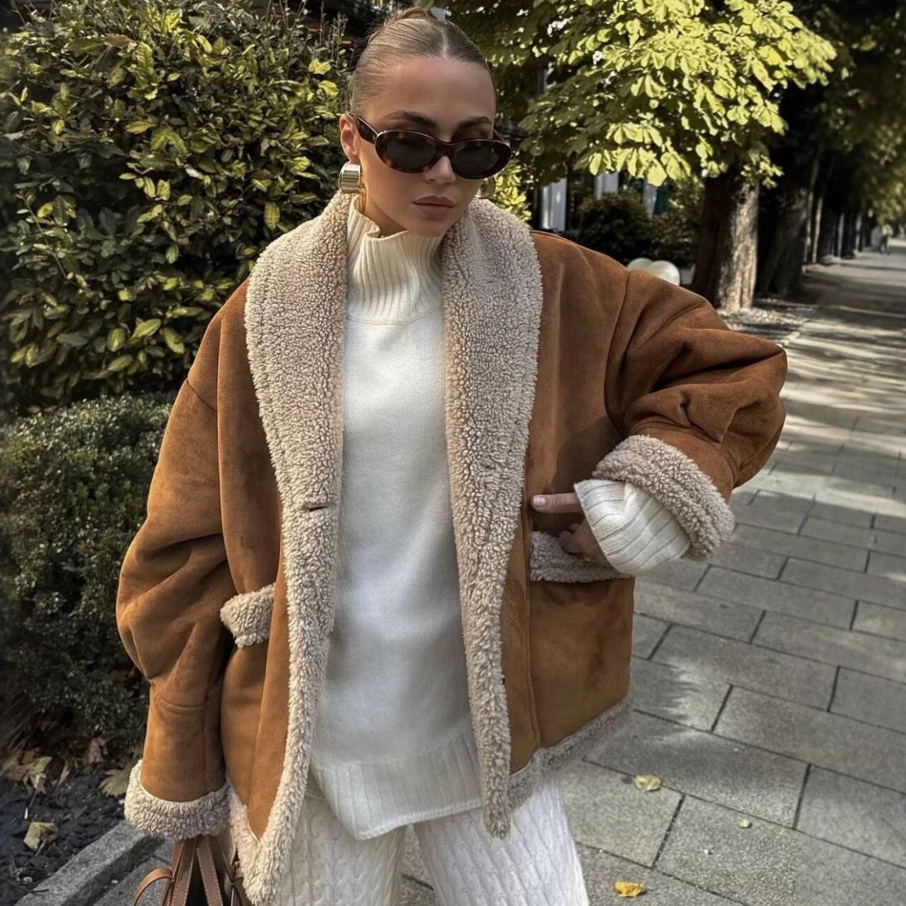 Women's Woolen Lapel Loose Fur Integrated Coats