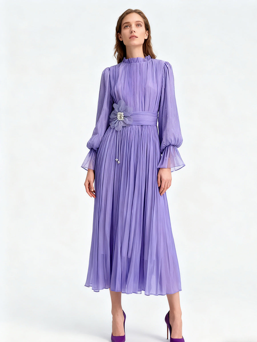 Women's Autumn Elegant Casual Style Lantern Sleeve Waist Dresses