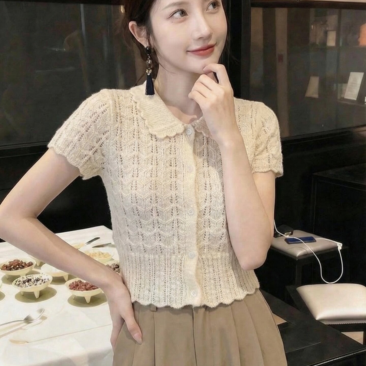 Women's French Style Gentle Peter Pan Collar Sleeve Women's Sweater
