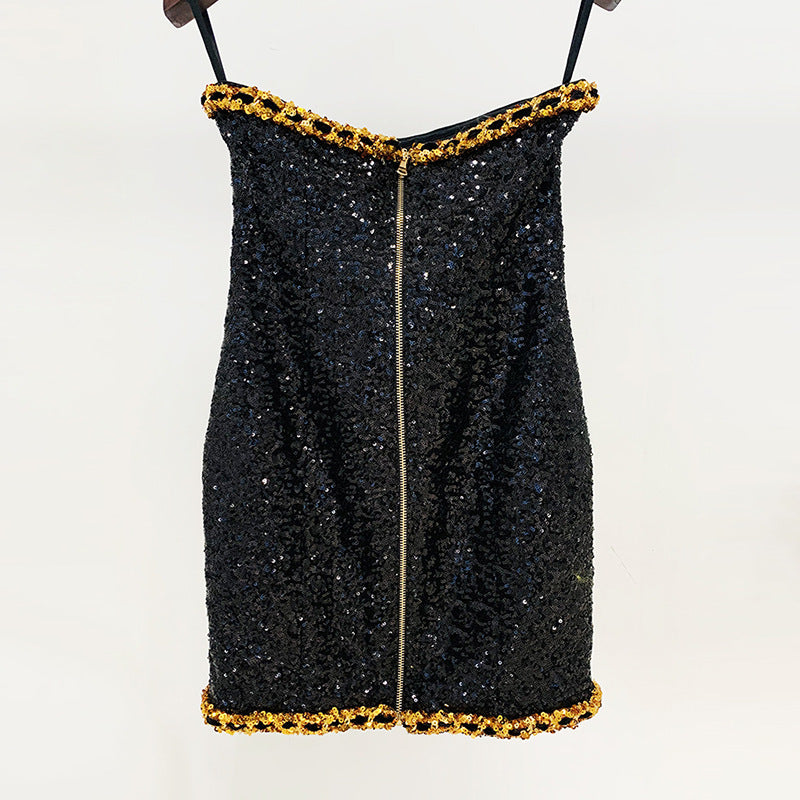 Early Spring Fashionable Sequins Chain Tube Dress